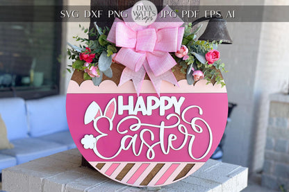 Happy Easter Bunny Ears Door Hanger SVG, Laser Cut File, 3D Layered Easter Sign, Spring Porch Decor, Glowforge, Xtool, Laser SVG