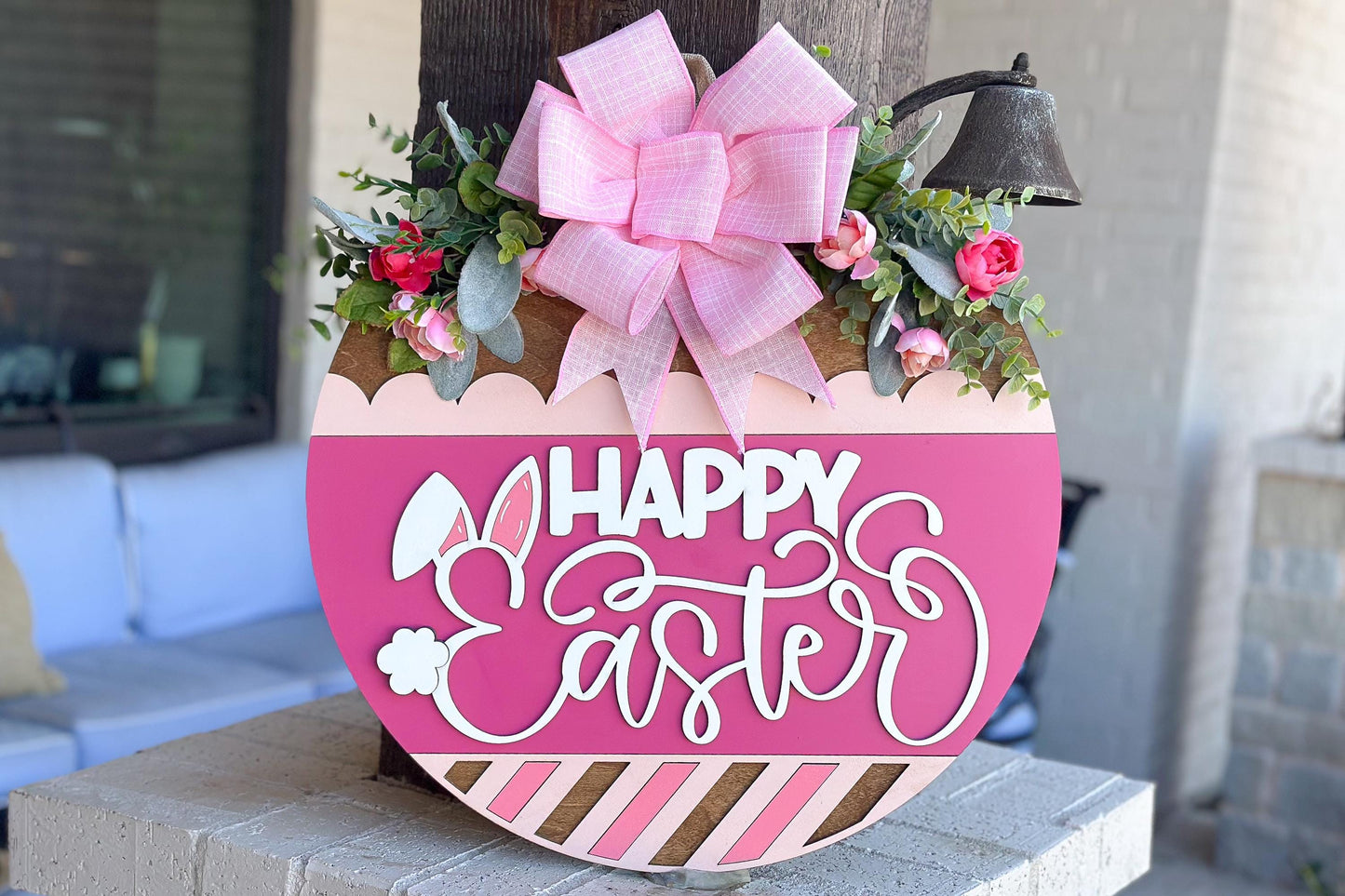Happy Easter Bunny Ears Door Hanger SVG, Laser Cut File, 3D Layered Easter Sign, Spring Porch Decor, Glowforge, Xtool, Laser SVG