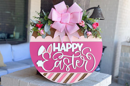 Happy Easter Bunny Ears Door Hanger SVG, Laser Cut File, 3D Layered Easter Sign, Spring Porch Decor, Glowforge, Xtool, Laser SVG