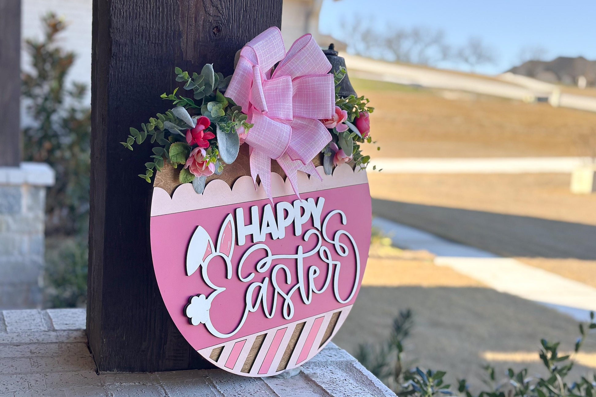 Happy Easter Bunny Ears Door Hanger SVG, Laser Cut File, 3D Layered Easter Sign, Spring Porch Decor, Glowforge, Xtool, Laser SVG