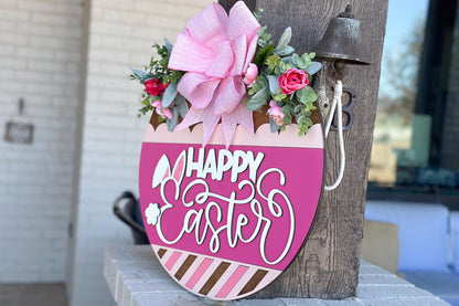 Happy Easter Bunny Ears Door Hanger SVG, Laser Cut File, 3D Layered Easter Sign, Spring Porch Decor, Glowforge, Xtool, Laser SVG