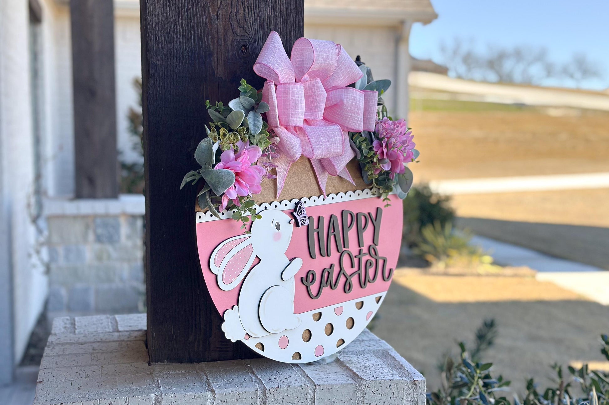 Happy Easter Bunny with Butterfly Door Hanger SVG, 3D Layered Laser Cut File, Spring Porch Sign, Glowforge, Xtool, Laser SVG
