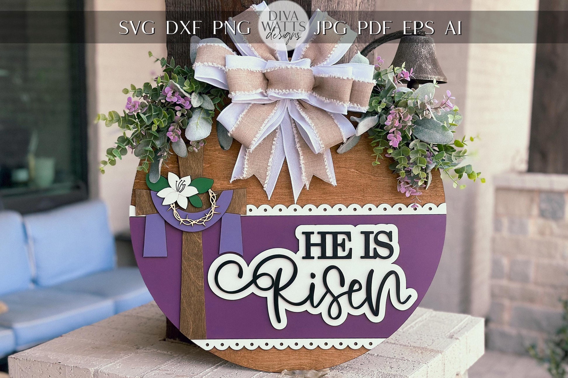 He Is Risen SVG, Christian Easter Door Hanger Laser Cut File, 3D Religious Sign, DIY Church Decor, Glowforge, Xtool, Laser Cut File