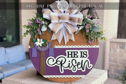 He Is Risen SVG, Christian Easter Door Hanger Laser Cut File, 3D Religious Sign, DIY Church Decor, Glowforge, Xtool, Laser Cut File