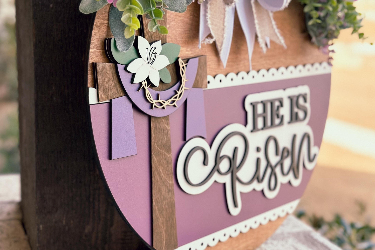 He Is Risen SVG, Christian Easter Door Hanger Laser Cut File, 3D Religious Sign, DIY Church Decor, Glowforge, Xtool, Laser Cut File
