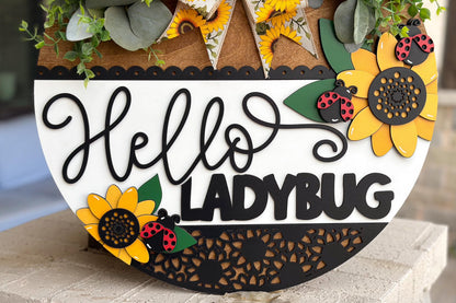 Hello Ladybug Door Hanger SVG, 3D Layered Laser Cut File, Sunflower Porch Sign, Spring Welcome Sign, Glowforge xTool Cut File