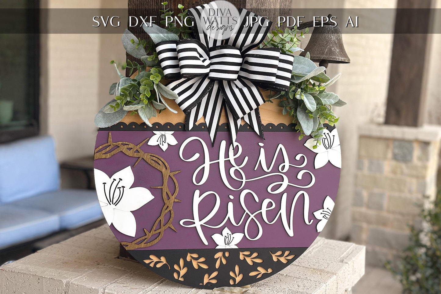 He Is Risen Door Hanger SVG, 3D Layered Easter Laser Cut File, Religious Porch Sign, Christian Home Decor, Glowforge xTool Cut File