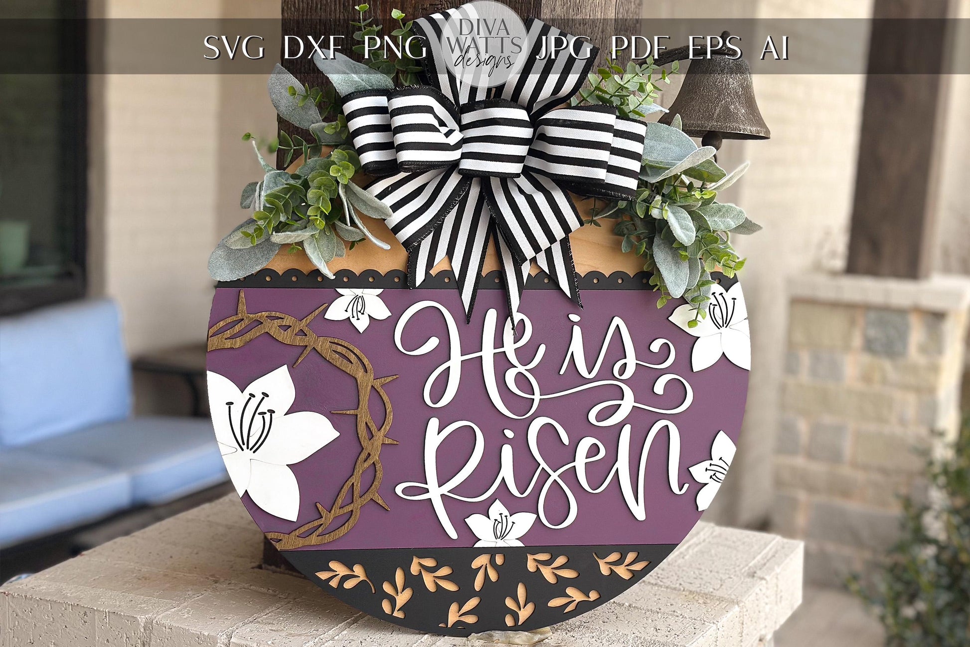 He Is Risen Door Hanger SVG, 3D Layered Easter Laser Cut File, Religious Porch Sign, Christian Home Decor, Glowforge xTool Cut File