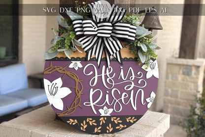 He Is Risen Door Hanger SVG, 3D Layered Easter Laser Cut File, Religious Porch Sign, Christian Home Decor, Glowforge xTool Cut File