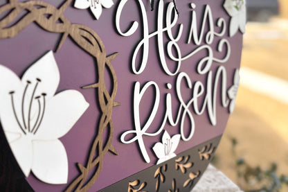 He Is Risen Door Hanger SVG, 3D Layered Easter Laser Cut File, Religious Porch Sign, Christian Home Decor, Glowforge xTool Cut File