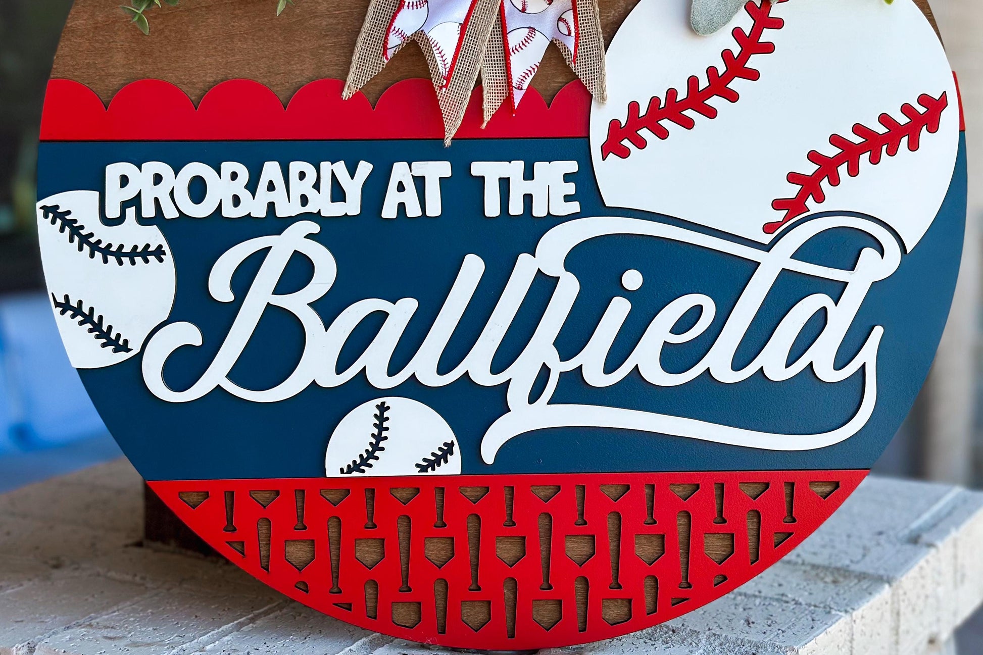 Baseball Door Hanger SVG, Probably at the Ballfield Sign, 3D Layered Sports Laser Cut File, Baseball Mom Laser Sign, Glowforge Xtool File