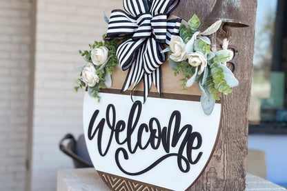 Welcome Sign SVG Laser Cut File, Round Door Hanger SVG, Farmhouse Welcome Sign Layered 3D Laser File Glowforge Wood Cut File | Geometric SVG