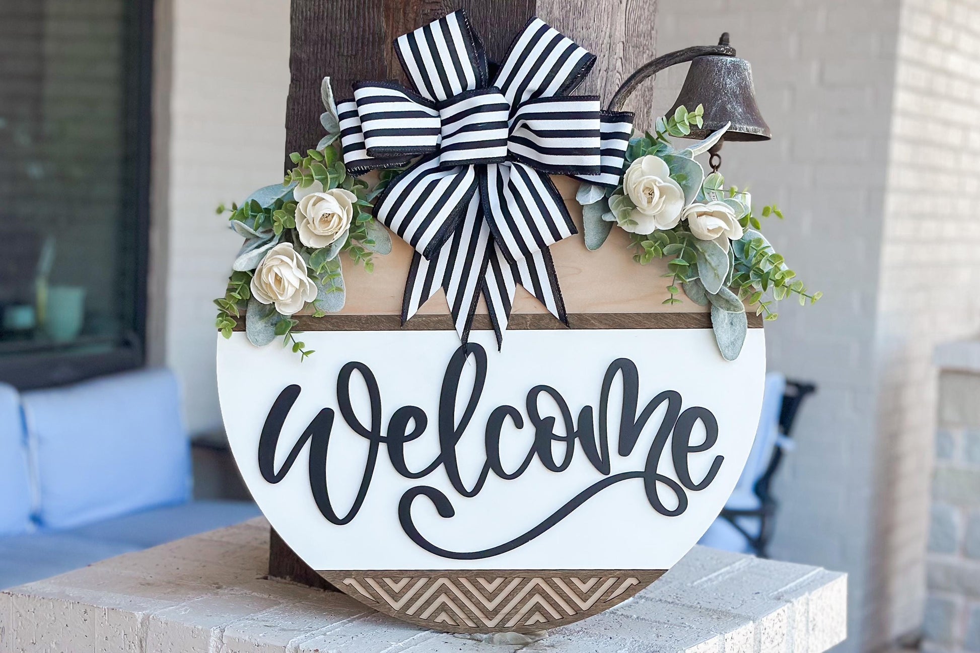 Welcome Sign SVG Laser Cut File, Round Door Hanger SVG, Farmhouse Welcome Sign Layered 3D Laser File Glowforge Wood Cut File | Geometric SVG