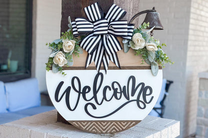 Welcome Sign SVG Laser Cut File, Round Door Hanger SVG, Farmhouse Welcome Sign Layered 3D Laser File Glowforge Wood Cut File | Geometric SVG