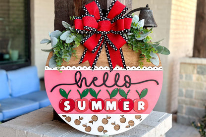 Hello Summer Cherry SVG, Laser Cut Door Hanger File, Farmhouse Summer Sign, Cherry Porch Decor, Glowforge Xtool File, DIY Wood Sign