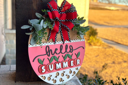 Hello Summer Cherry SVG, Laser Cut Door Hanger File, Farmhouse Summer Sign, Cherry Porch Decor, Glowforge Xtool File, DIY Wood Sign