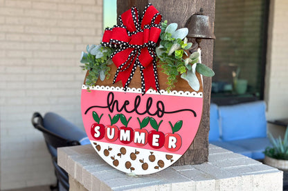 Hello Summer Cherry SVG, Laser Cut Door Hanger File, Farmhouse Summer Sign, Cherry Porch Decor, Glowforge Xtool File, DIY Wood Sign