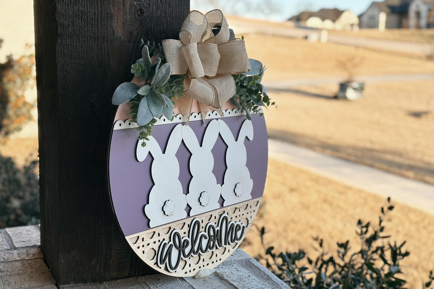 Easter Bunny Welcome Sign SVG, Laser Cut Round Door Hanger, Spring Porch Decor, Bunny Backside Sign, Glowforge Xtool File, DIY Easter Decor