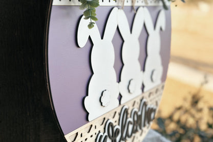 Easter Bunny Welcome Sign SVG, Laser Cut Round Door Hanger, Spring Porch Decor, Bunny Backside Sign, Glowforge Xtool File, DIY Easter Decor