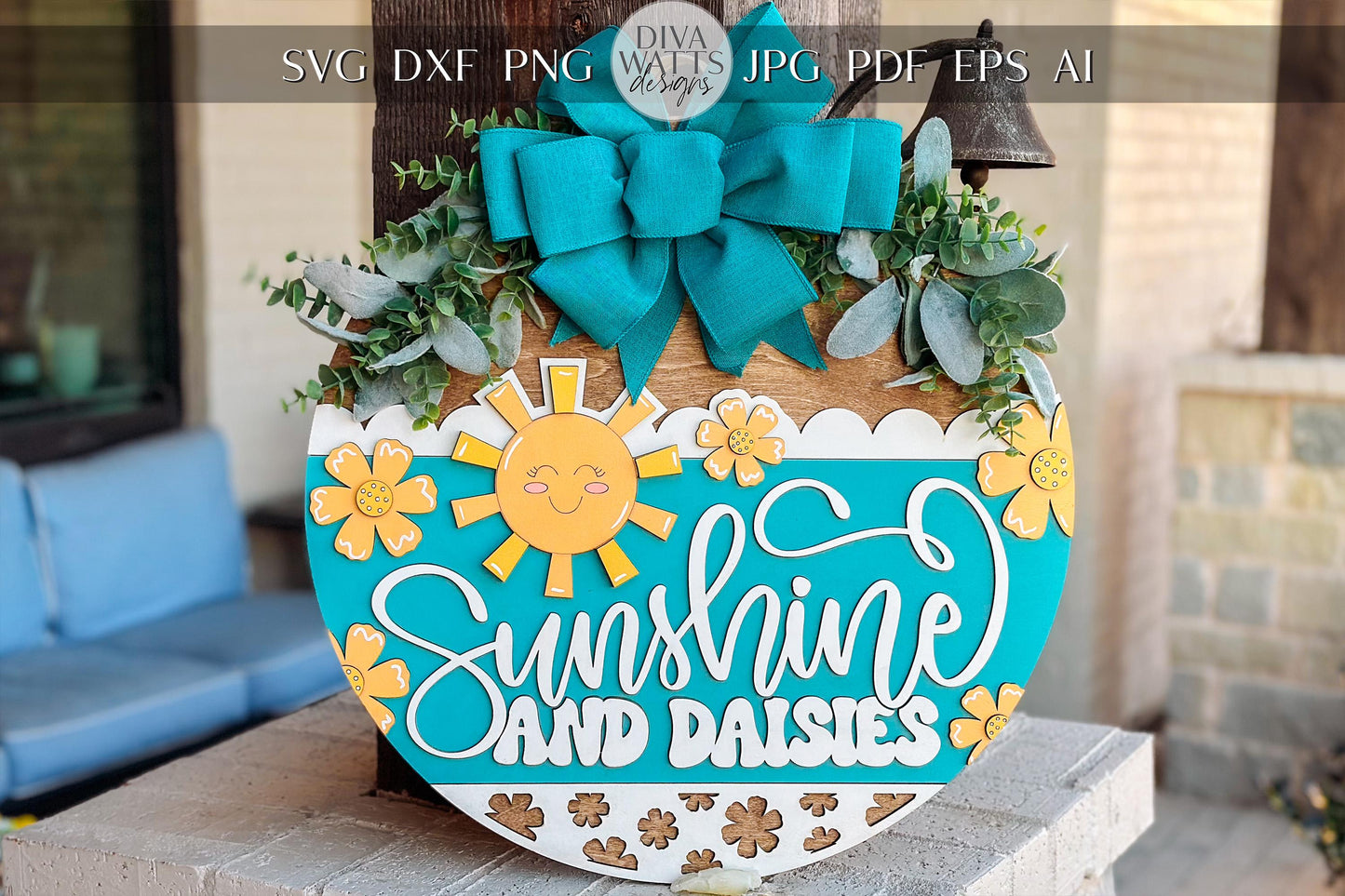 Sunshine and Daisies SVG, Laser Cut Door Hanger, Summer Porch Sign, Farmhouse Laser Cut File, Glowforge Xtool File, DIY Summer Decor