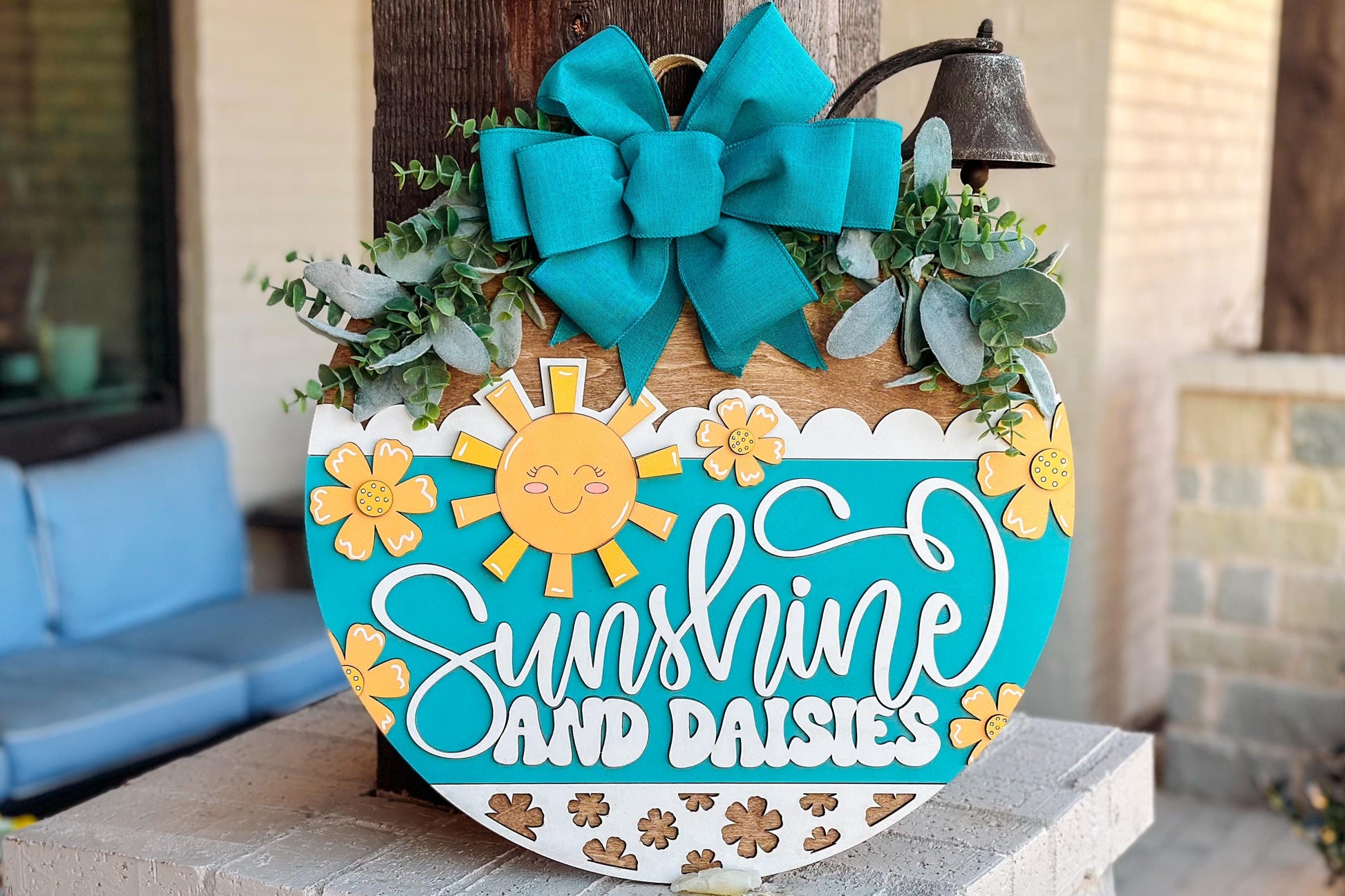 Sunshine and Daisies SVG, Laser Cut Door Hanger, Summer Porch Sign, Farmhouse Laser Cut File, Glowforge Xtool File, DIY Summer Decor