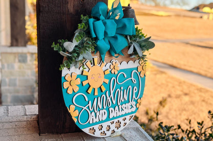 Sunshine and Daisies SVG, Laser Cut Door Hanger, Summer Porch Sign, Farmhouse Laser Cut File, Glowforge Xtool File, DIY Summer Decor