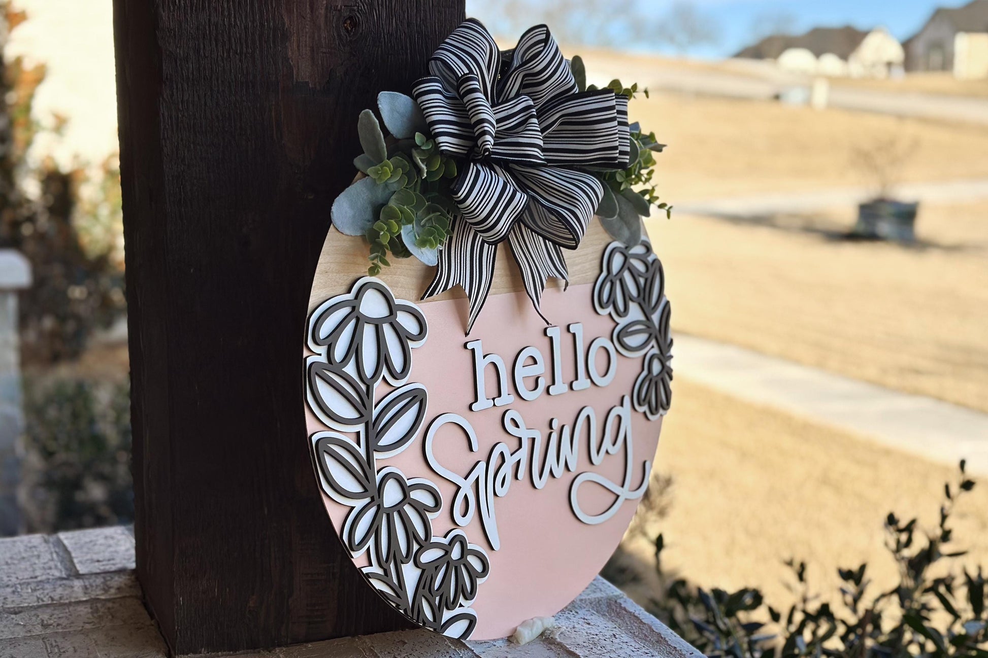 Hello Spring Door Hanger SVG, Layered Floral Sign Laser Cut File, Round Wooden Sign SVG, Spring Porch Decor, Glowforge Xtool File