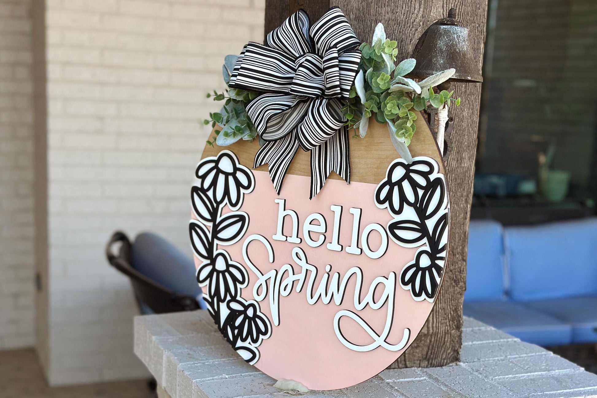 Hello Spring Door Hanger SVG, Layered Floral Sign Laser Cut File, Round Wooden Sign SVG, Spring Porch Decor, Glowforge Xtool File