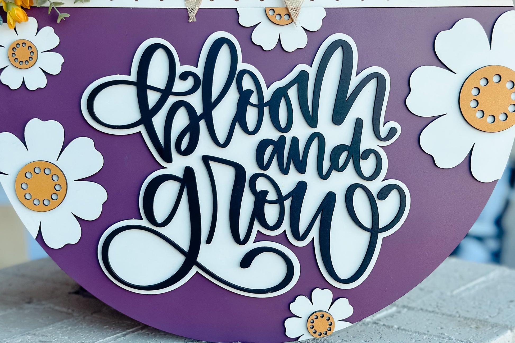 Bloom and Grow SVG, Floral Door Hanger Laser Cut File, Layered 3D Porch Sign, Spring Summer Decor, Glowforge xTool Laser File Daisy Sign SVG