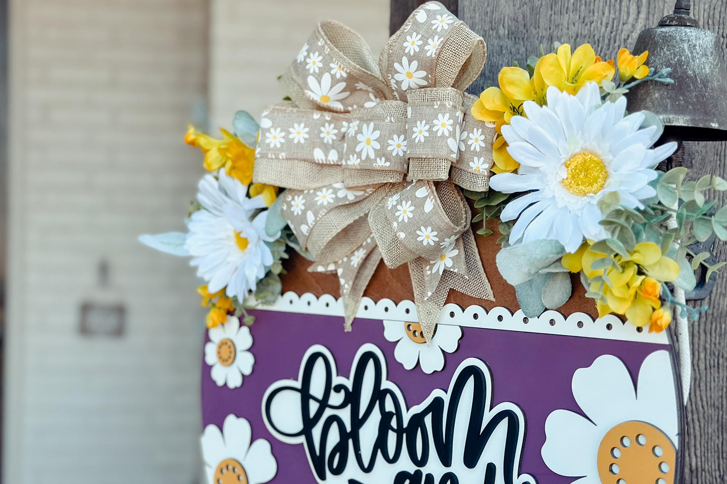 Bloom and Grow SVG, Floral Door Hanger Laser Cut File, Layered 3D Porch Sign, Spring Summer Decor, Glowforge xTool Laser File Daisy Sign SVG