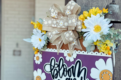 Bloom and Grow SVG, Floral Door Hanger Laser Cut File, Layered 3D Porch Sign, Spring Summer Decor, Glowforge xTool Laser File Daisy Sign SVG