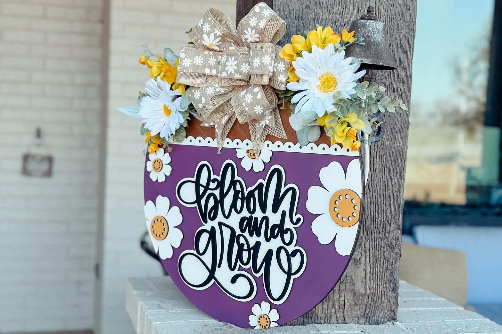 Bloom and Grow SVG, Floral Door Hanger Laser Cut File, Layered 3D Porch Sign, Spring Summer Decor, Glowforge xTool Laser File Daisy Sign SVG