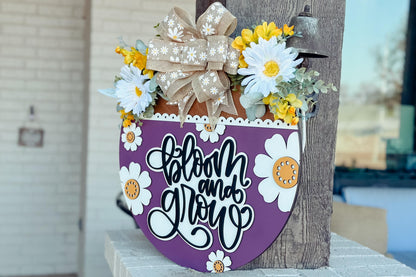 Bloom and Grow SVG, Floral Door Hanger Laser Cut File, Layered 3D Porch Sign, Spring Summer Decor, Glowforge xTool Laser File Daisy Sign SVG