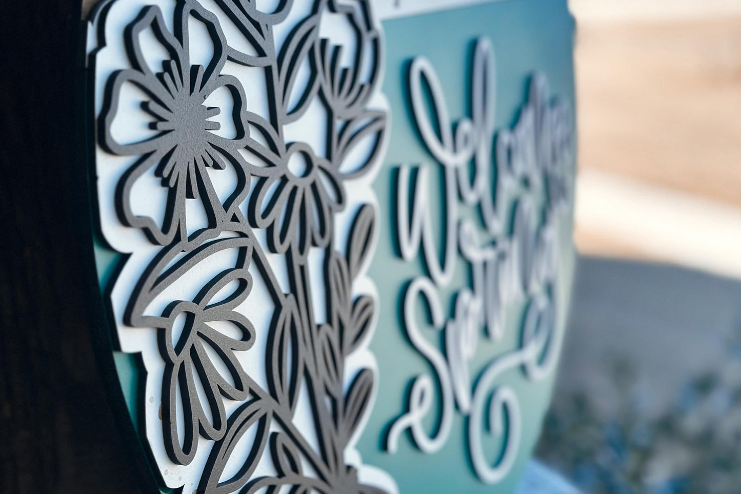 Welcome Spring Door Hanger SVG, Layered Floral Laser Cut File, Spring Porch Sign SVG, Glowforge Xtool Cut File, Farmhouse Decor