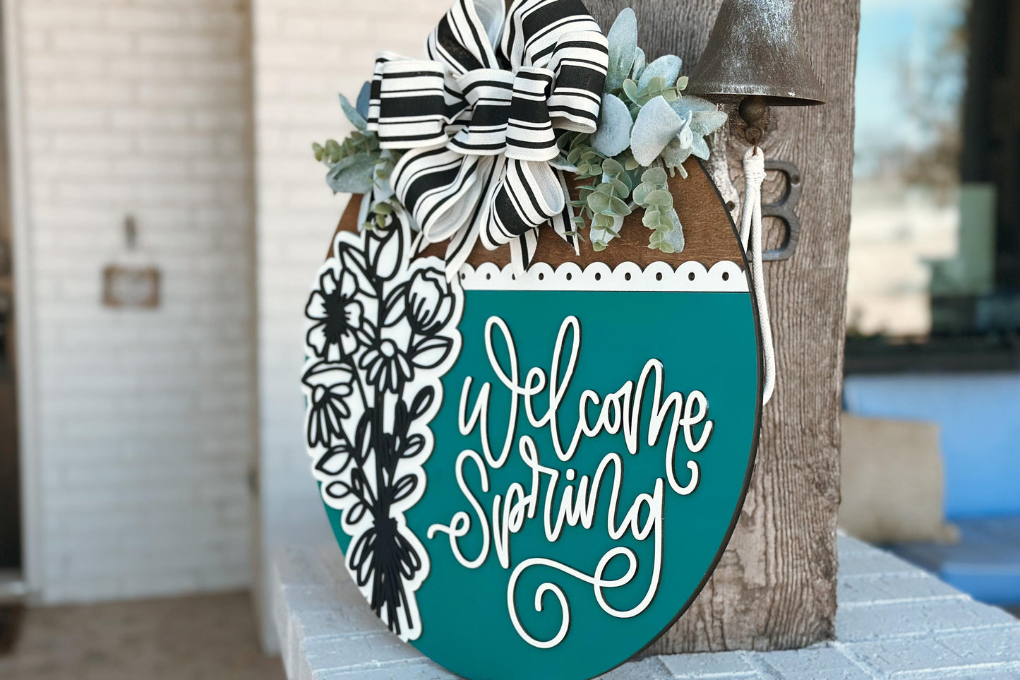 Welcome Spring Door Hanger SVG, Layered Floral Laser Cut File, Spring Porch Sign SVG, Glowforge Xtool Cut File, Farmhouse Decor