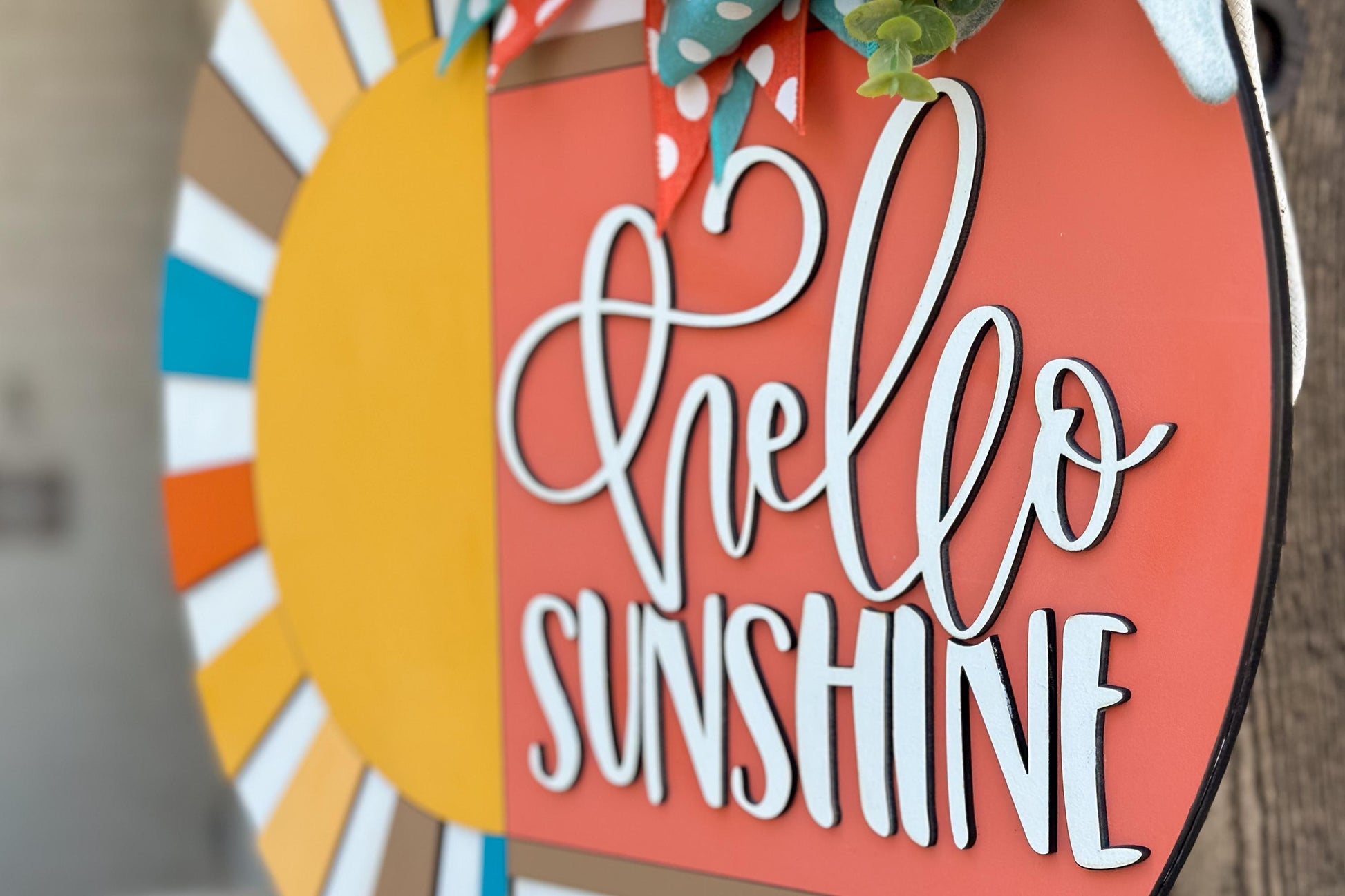 Hello Sunshine Door Hanger SVG, Round Summer Sign Laser Cut File, Sunburst Layered Sign, Farmhouse Porch Decor, Glowforge xTool Cut File