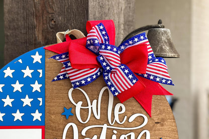 One Nation Under God SVG, Patriotic Door Hanger Laser Cut File, USA Round Sign, 4th of July Laser SVG, Farmhouse Porch Decor Glowforge xTool