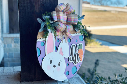 Hi Bunny Easter Door Hanger SVG | 3D Layered Laser Cut File | Cute Spring Bunny Sign for Glowforge & Xtool | Farmhouse Easter Decor
