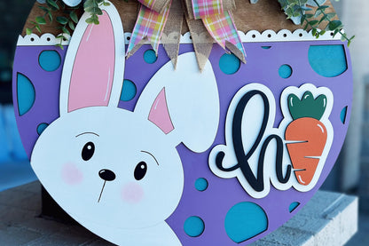 Hi Bunny Easter Door Hanger SVG | 3D Layered Laser Cut File | Cute Spring Bunny Sign for Glowforge & Xtool | Farmhouse Easter Decor