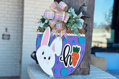 Hi Bunny Easter Door Hanger SVG | 3D Layered Laser Cut File | Cute Spring Bunny Sign for Glowforge & Xtool | Farmhouse Easter Decor