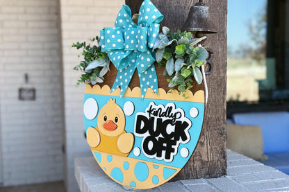 Kindly Duck Off SVG, Funny Door Hanger Laser Cut File, Rubber Ducky Sign, Layered Glowforge Xtool Cut File, DIY Wood Decor Funny Duck SVG