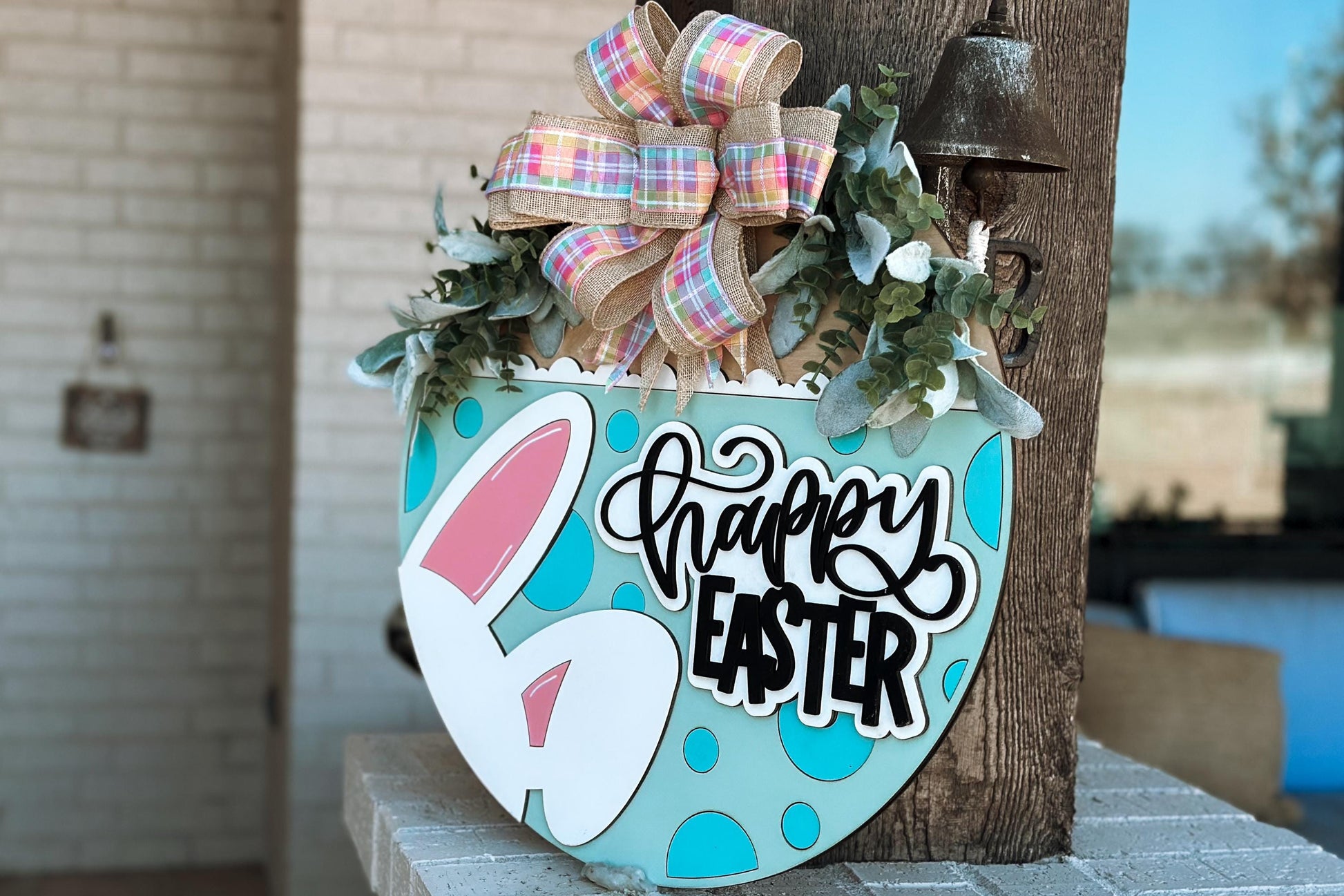 Happy Easter Bunny Door Hanger SVG, Layered Easter Sign Laser Cut File, Spring Front Door Decor, Glowforge Xtool Easter Door Hanger SVG