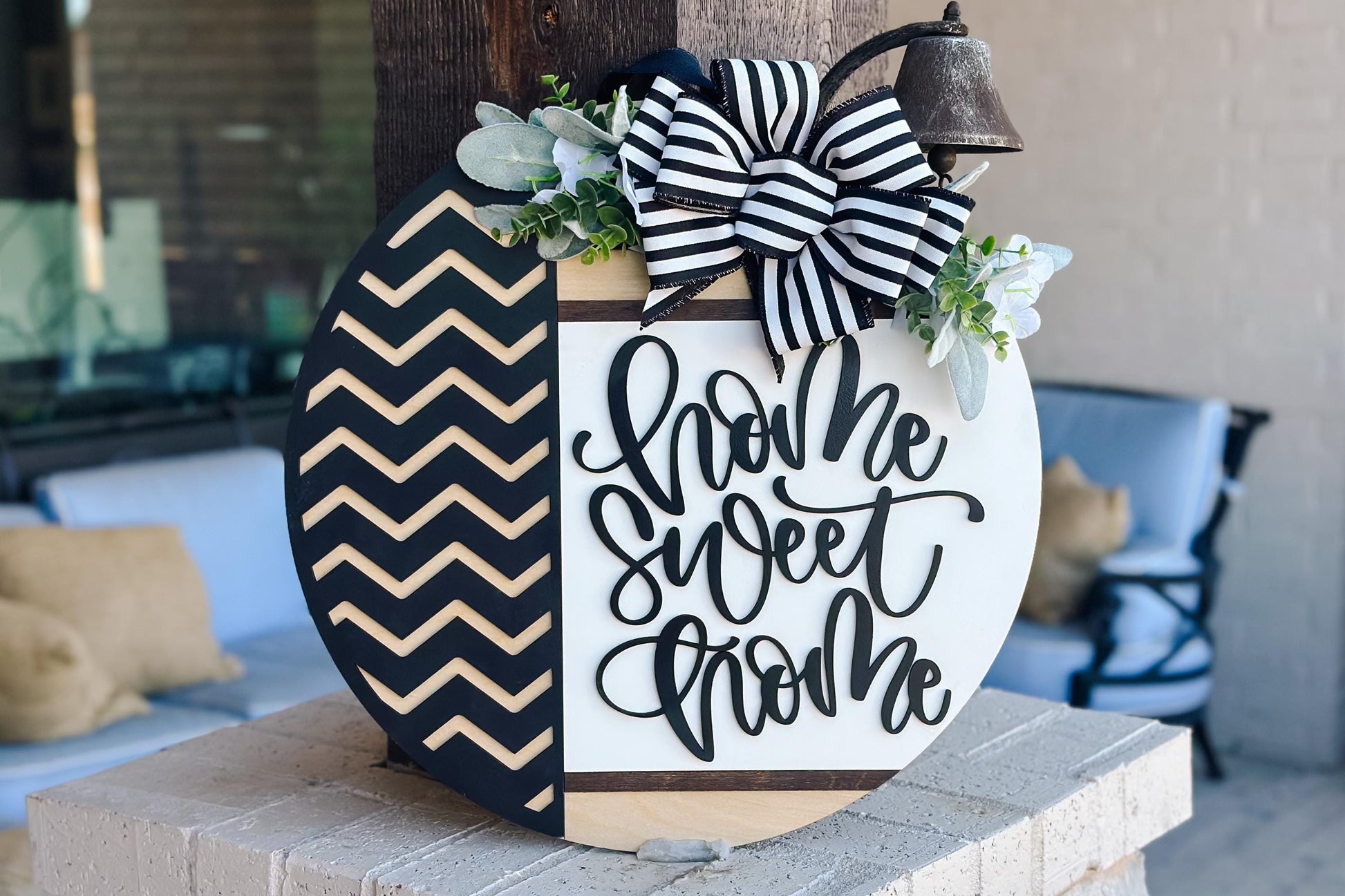 Home Sweet Home Door Hanger SVG, Layered Round Sign Laser Cut File, Farmhouse Welcome Sign for Glowforge Xtool, DIY Wood Decor Geometric SVG