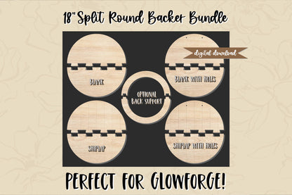 18" Split Round Backer SVG Bundle, Laser Cut Door Hanger File, Glowforge Split Circle Backer, Shiplap & Blank Round Sign SVG