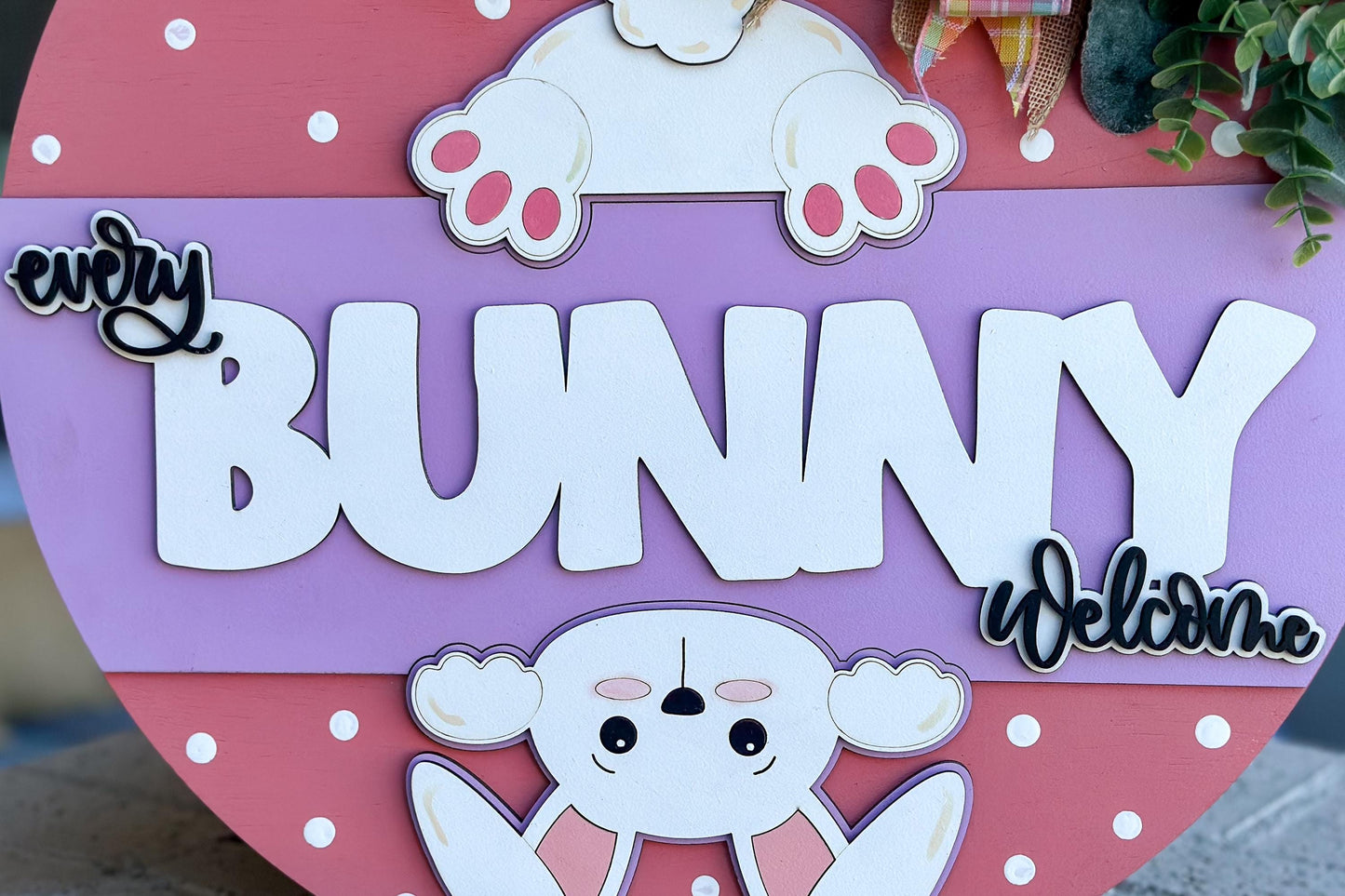 Every Bunny Welcome SVG, Easter Door Hanger Laser Cut File, Bunny Butt Sign, Glowforge Bunny Round, Easter Decor SVG Glowforge Easter SVG