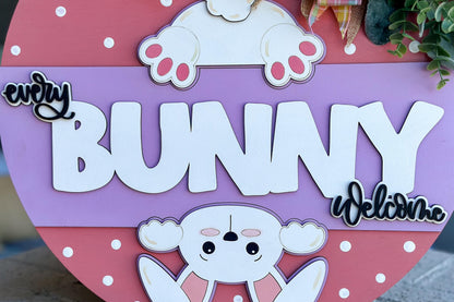 Every Bunny Welcome SVG, Easter Door Hanger Laser Cut File, Bunny Butt Sign, Glowforge Bunny Round, Easter Decor SVG Glowforge Easter SVG