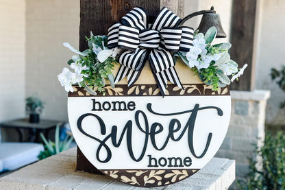 Home Sweet Home SVG, Round Door Hanger Laser Cut File, Farmhouse Welcome Sign, Glowforge Laser Sign, DIY Home Decor Modern Farmhouse Sign