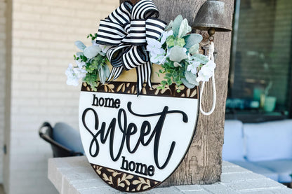 Home Sweet Home SVG, Round Door Hanger Laser Cut File, Farmhouse Welcome Sign, Glowforge Laser Sign, DIY Home Decor Modern Farmhouse Sign