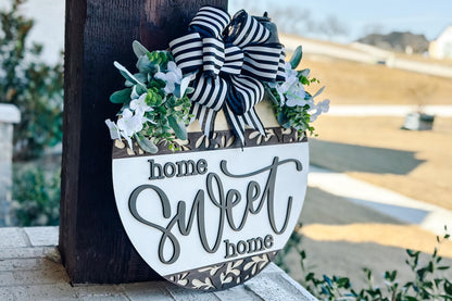 Home Sweet Home SVG, Round Door Hanger Laser Cut File, Farmhouse Welcome Sign, Glowforge Laser Sign, DIY Home Decor Modern Farmhouse Sign