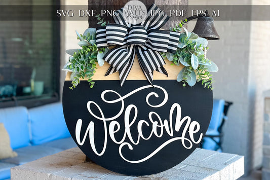 Welcome Sign SVG, Round Door Hanger Laser Cut File, 3D Layered Welcome SVG, Farmhouse Porch Decor, Glowforge, Xtool, Omtech